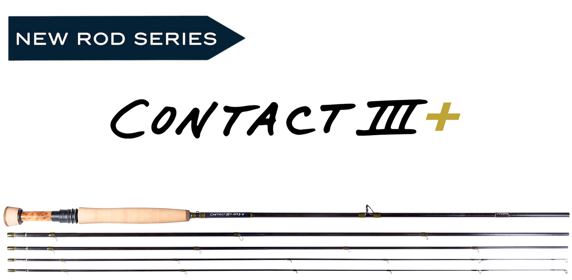 Fishing rod with 'Contact III+' branding on a white background