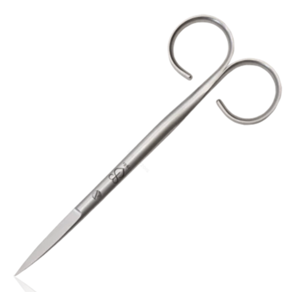 Metal scissors with curved handles on a white background